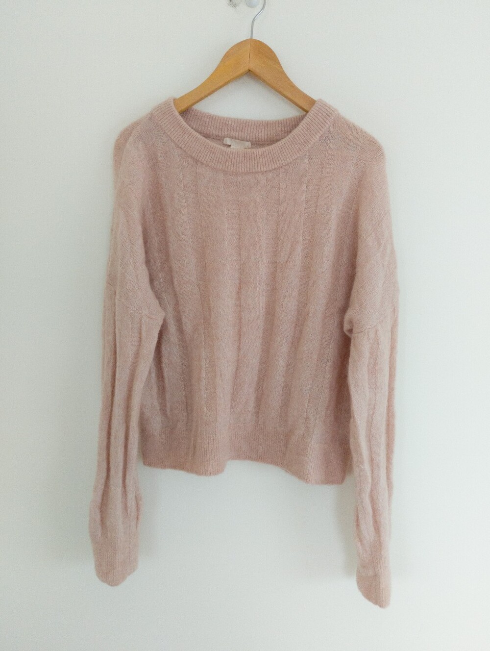 H&M Mohair Wool Blend Ribbed Crewneck Sweater Pink Size Medium